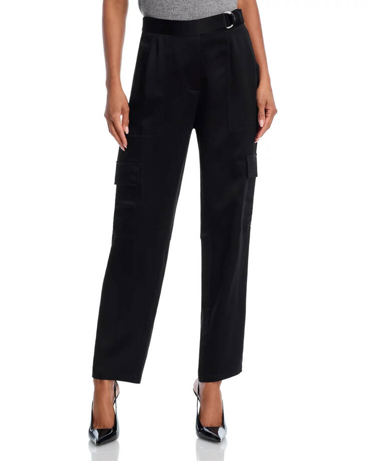 JONATHAN SIMKHAI Carolina Utility Pants Women's 6 Black Belted Zip Hook & Bar