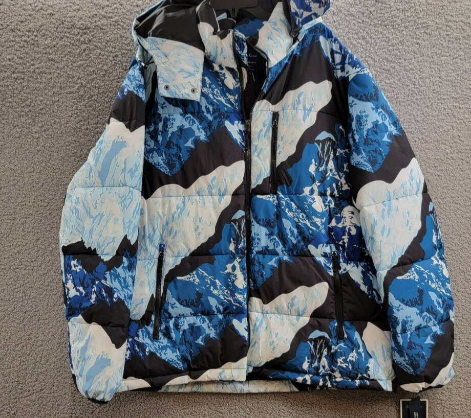 Club Room Stretch Hooded Puffer Jacket Men's XXL Ski Print Full Zip Long Sleeve