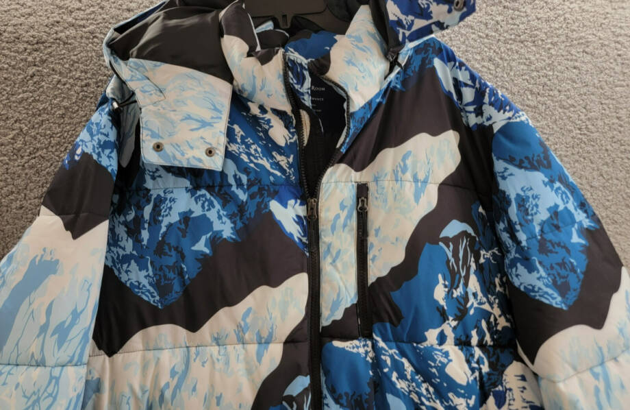 Club Room Stretch Hooded Puffer Jacket Men's XXL Ski Print Full Zip Long Sleeve
