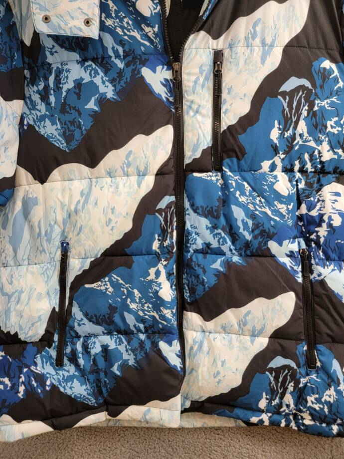 Club Room Stretch Hooded Puffer Jacket Men's XXL Ski Print Full Zip Long Sleeve