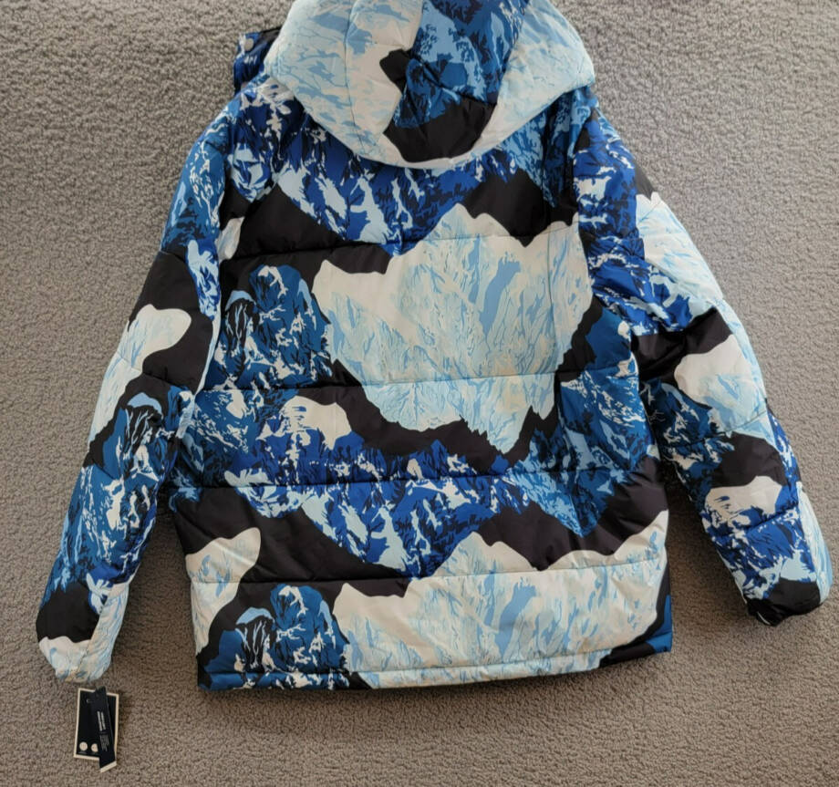 Club Room Stretch Hooded Puffer Jacket Men's XXL Ski Print Full Zip Long Sleeve