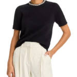 Velvet by Graham & Spencer Layton Rhinestone Top Women's M Black Wool Blend S/S