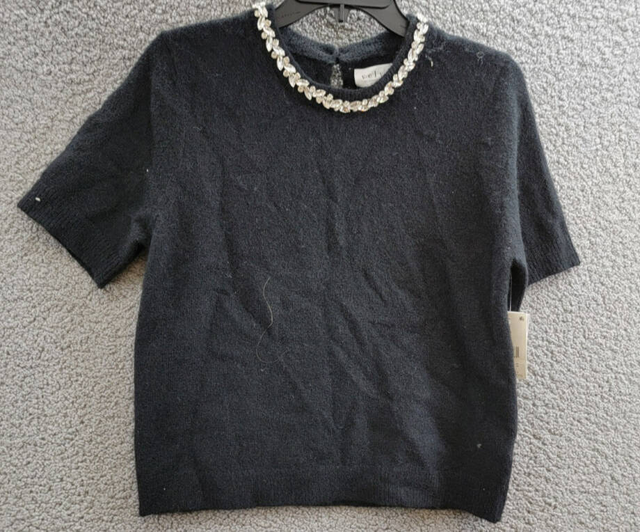 Velvet by Graham & Spencer Layton Rhinestone Top Women's M Black Wool Blend S/S