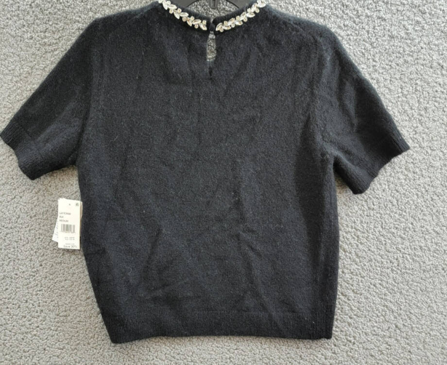 Velvet by Graham & Spencer Layton Rhinestone Top Women's M Black Wool Blend S/S