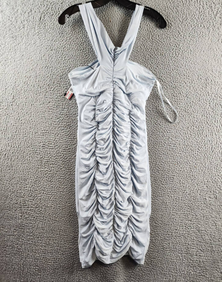 BCBGMAXAZRIA Off-The-Shoulder Cutout Dress Women's S Light Blue Zip Closure