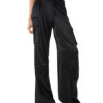 Alice + Olivia Joette Satin Wide Leg Cargo Pants Women's 0 Black Button Zip