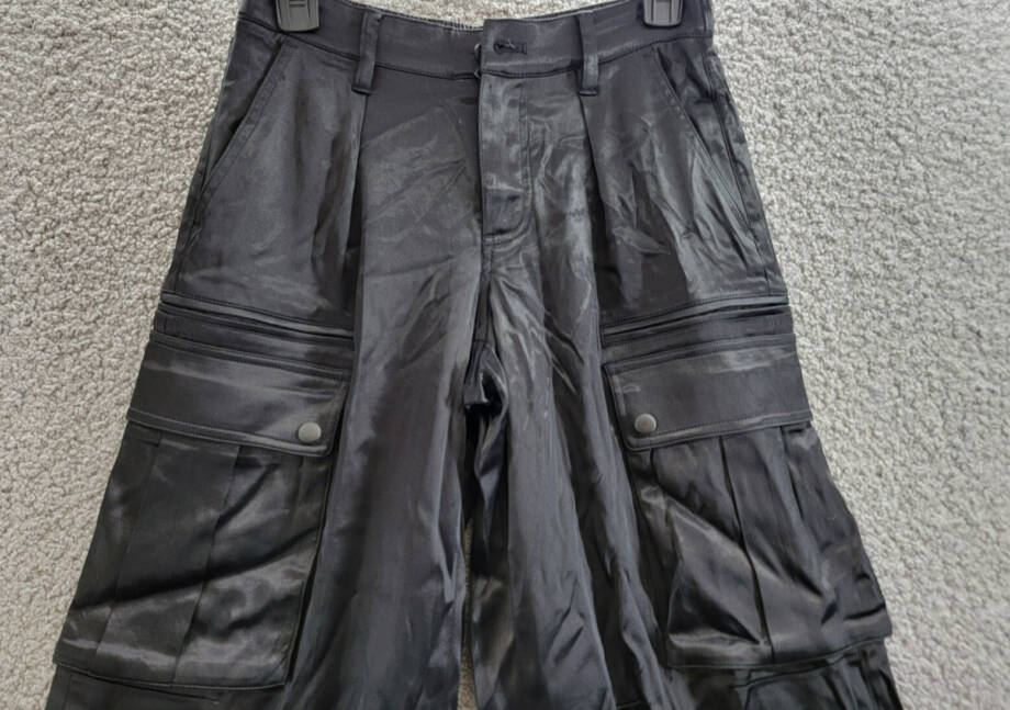 Alice + Olivia Joette Satin Wide Leg Cargo Pants Women's 0 Black Button Zip