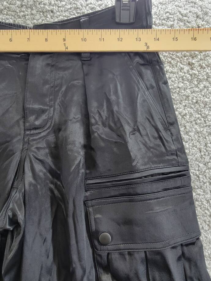 Alice + Olivia Joette Satin Wide Leg Cargo Pants Women's 0 Black Button Zip