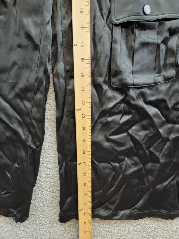 Alice + Olivia Joette Satin Wide Leg Cargo Pants Women's 0 Black Button Zip