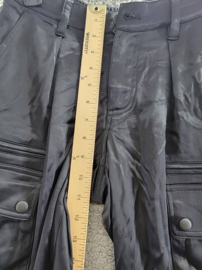 Alice + Olivia Joette Satin Wide Leg Cargo Pants Women's 0 Black Button Zip