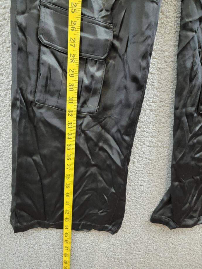 Alice + Olivia Joette Satin Wide Leg Cargo Pants Women's 0 Black Button Zip