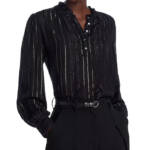 Velvet by Graham & Spencer Lolita Boho Top Women's XL Black Ruffle Collar L/S
