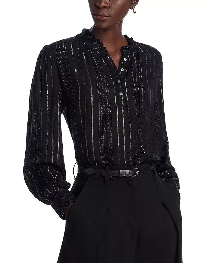Velvet by Graham & Spencer Lolita Boho Top Women's XL Black Ruffle Collar L/S