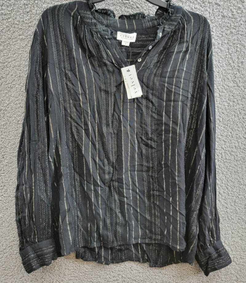 Velvet by Graham & Spencer Lolita Boho Top Women's XL Black Ruffle Collar L/S