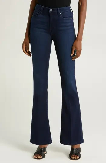 Paige Laurel Canyon High Rise Flare Jeans Women's 26 Manifesto Denim Button Zip