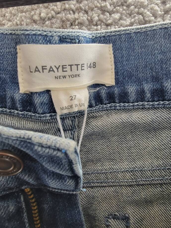 Lafayette 148 New York Reeve High Rise Ankle Straight Jeans Women's 27 Faded Sky