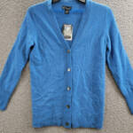 C by Bloomingdale's Cashmere Grandfather Cardigan Women's M Lagoon Long Sleeve