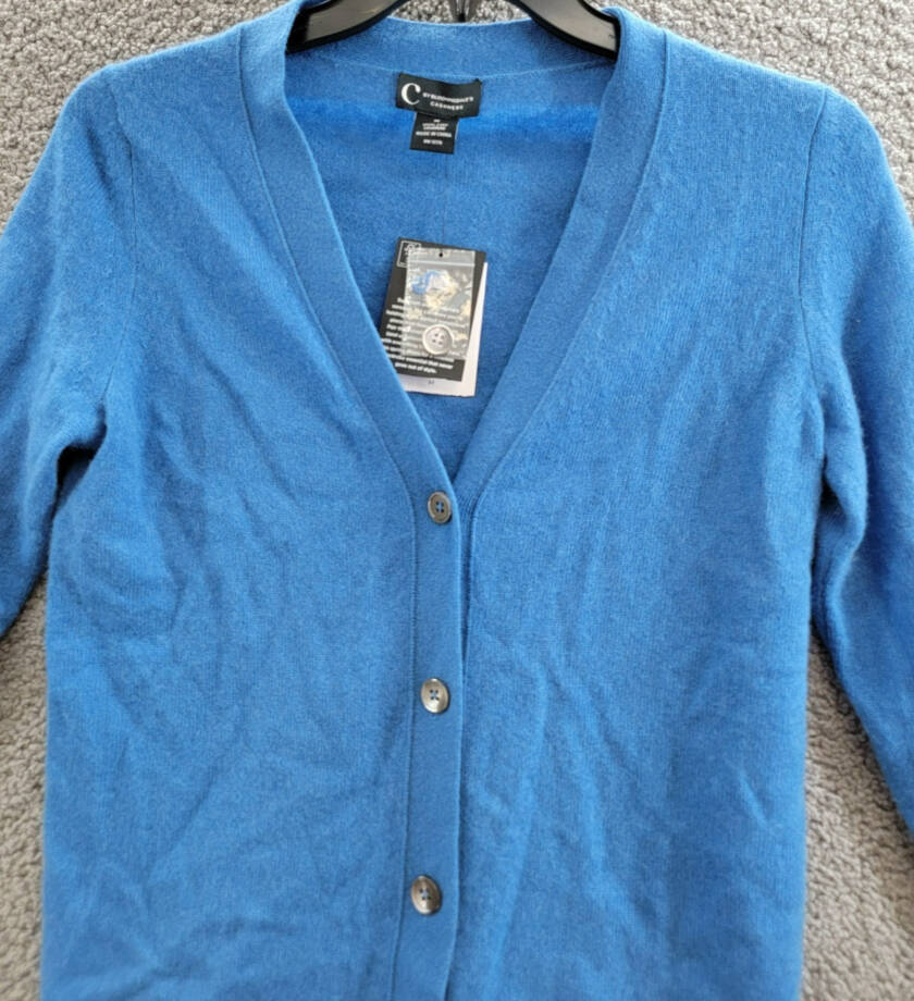 C by Bloomingdale's Cashmere Grandfather Cardigan Women's M Lagoon Long Sleeve