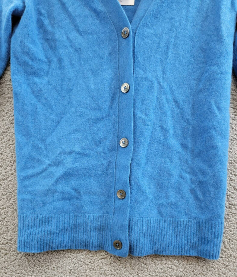 C by Bloomingdale's Cashmere Grandfather Cardigan Women's M Lagoon Long Sleeve