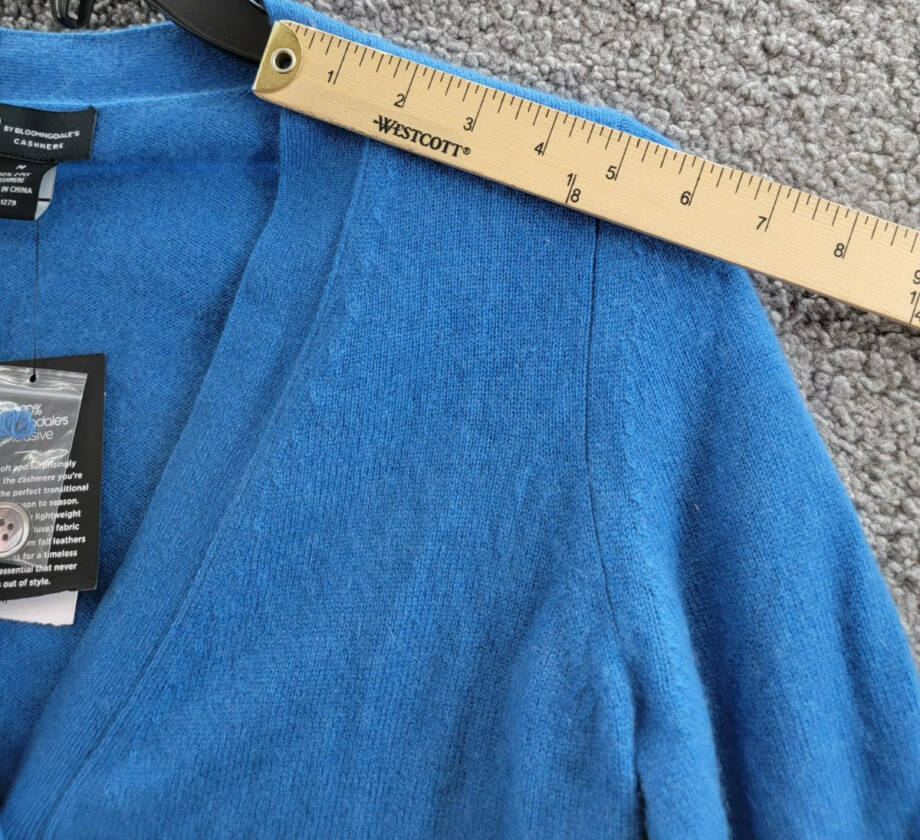 C by Bloomingdale's Cashmere Grandfather Cardigan Women's M Lagoon Long Sleeve