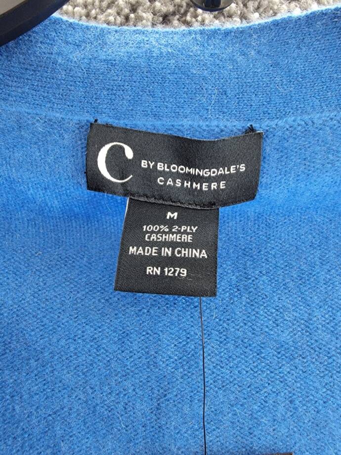 C by Bloomingdale's Cashmere Grandfather Cardigan Women's M Lagoon Long Sleeve