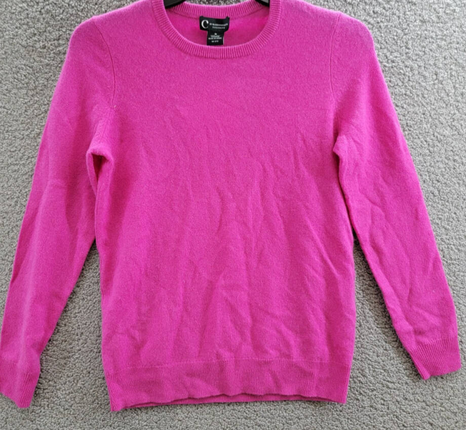 C by Bloomingdale's Cashmere Crewneck Sweater Women's M Cherry Blossom Rib L/S