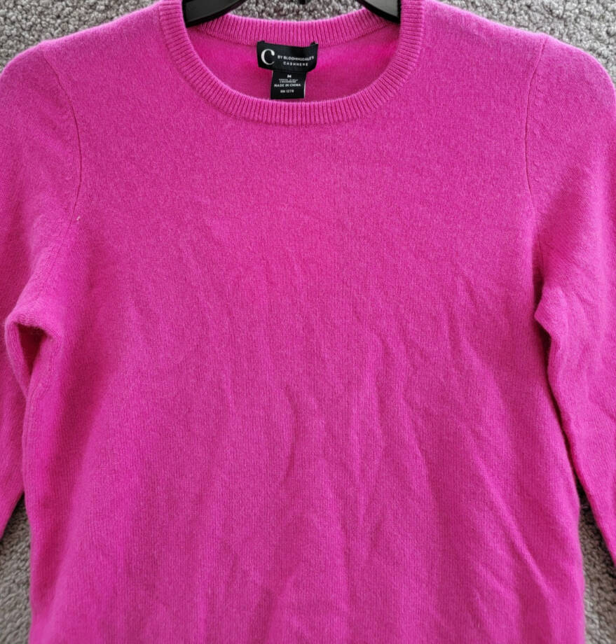 C by Bloomingdale's Cashmere Crewneck Sweater Women's M Cherry Blossom Rib L/S