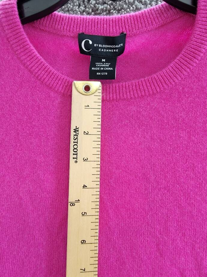 C by Bloomingdale's Cashmere Crewneck Sweater Women's M Cherry Blossom Rib L/S