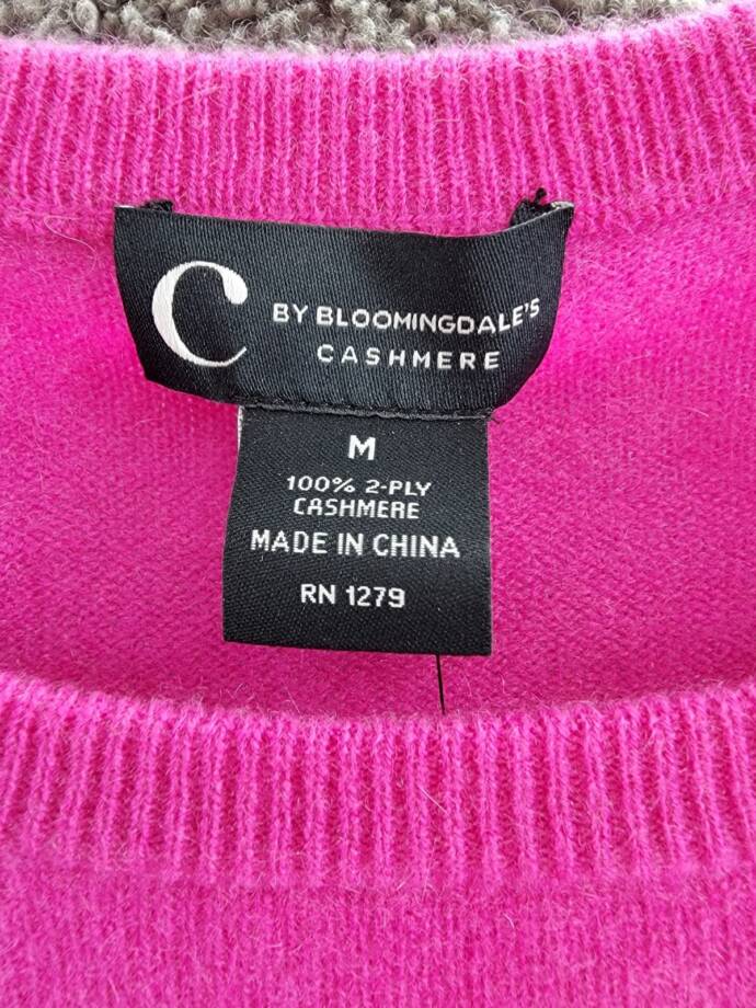 C by Bloomingdale's Cashmere Crewneck Sweater Women's M Cherry Blossom Rib L/S