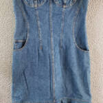 Another Mode Denim Mini Dress Women's L Blue Two Side Slant Pocket Strapless
