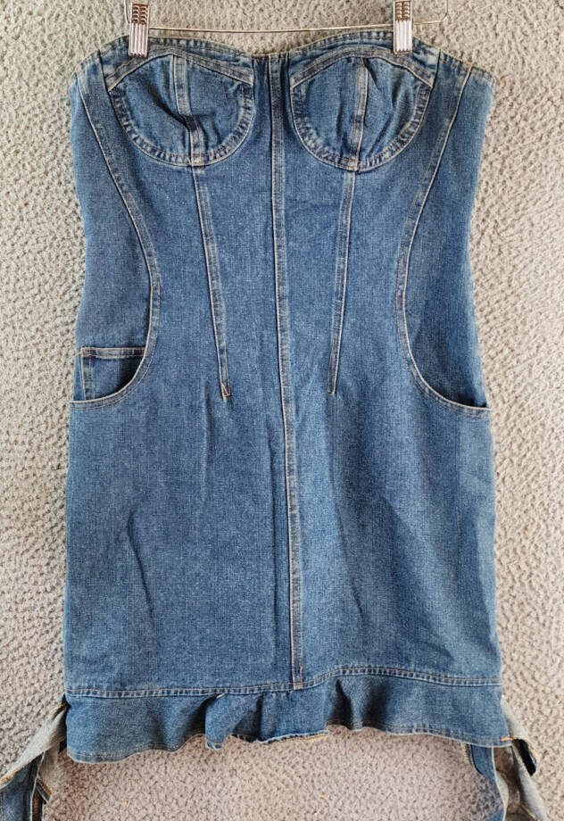 Another Mode Denim Mini Dress Women's L Blue Two Side Slant Pocket Strapless