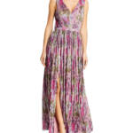 Eliza J Shimmer Belted Maxi Dress Women's 8 Pink Multi Sleeveless Zip Closure