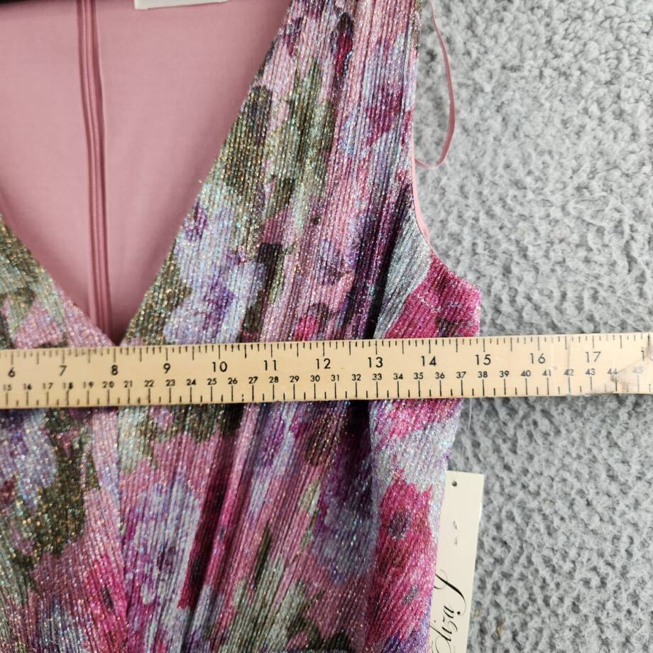 Eliza J Shimmer Belted Maxi Dress Women's 8 Pink Multi Sleeveless Zip Closure