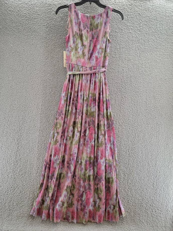 Eliza J Shimmer Belted Maxi Dress Women's 8 Pink Multi Sleeveless Zip Closure