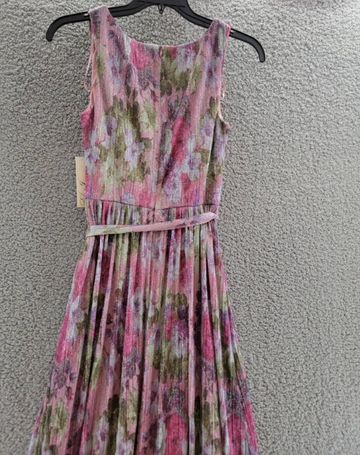Eliza J Shimmer Belted Maxi Dress Women's 8 Pink Multi Sleeveless Zip Closure