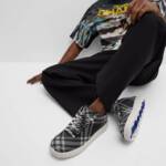 Burberry Check Knit Low-Top Sneakers Men's 41/8US Black Round Toe Lace Up