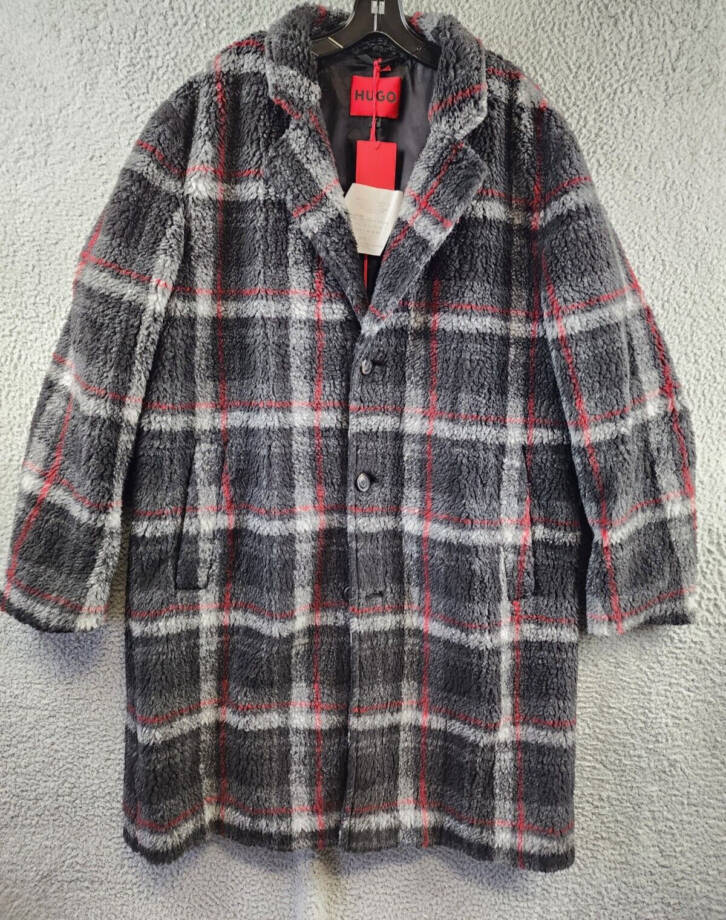 HUGO Merlon Single Breasted Wool Blend Coat Men's XL Multicolor Notch Lapel L/S