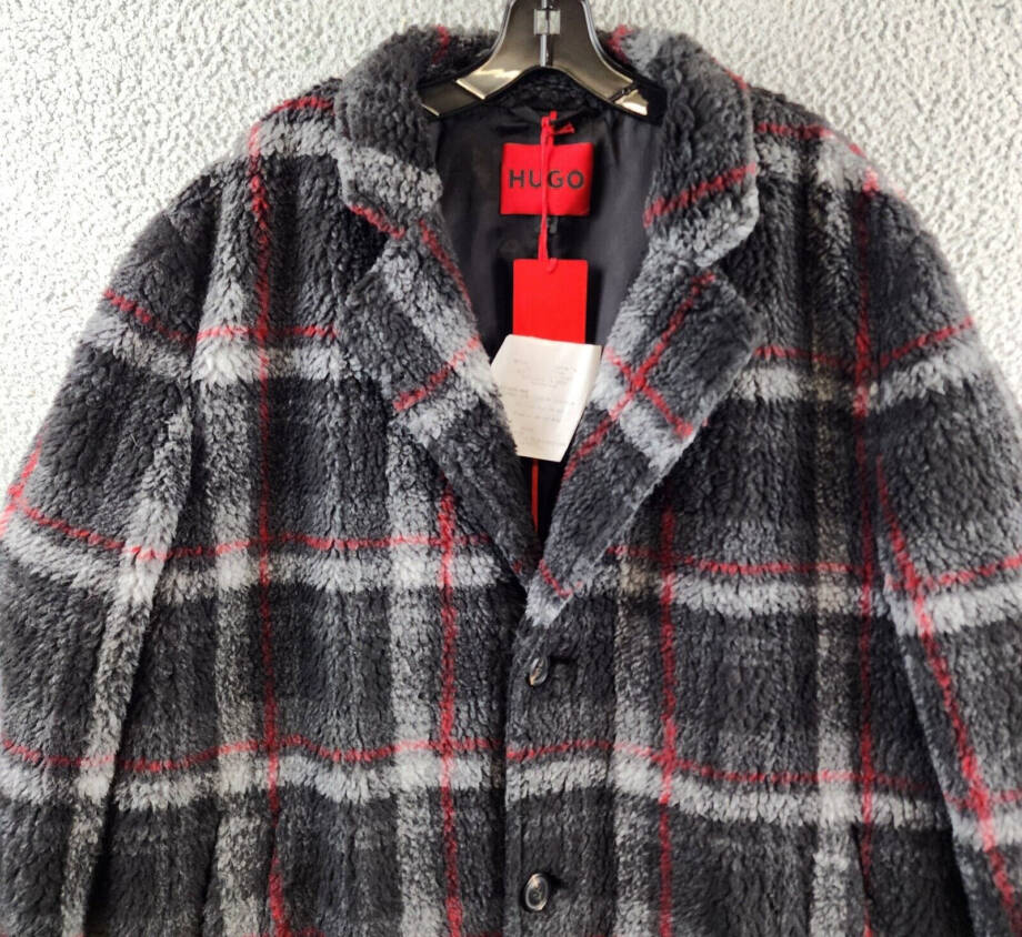 HUGO Merlon Single Breasted Wool Blend Coat Men's XL Multicolor Notch Lapel L/S