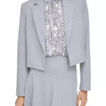 Calvin Klein Petite Cropped Open-Front Blazer Womens 2P Gray Heather Long Sleeve