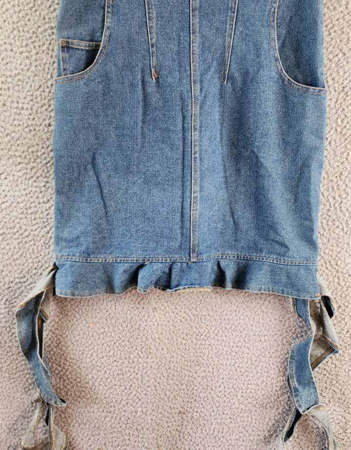 Another Mode Denim Mini Dress Women's L Blue Two Side Slant Pocket Strapless