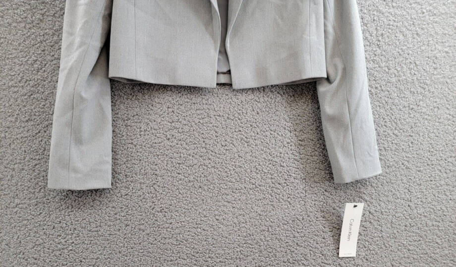 Calvin Klein Petite Cropped Open-Front Blazer Womens 2P Gray Heather Long Sleeve