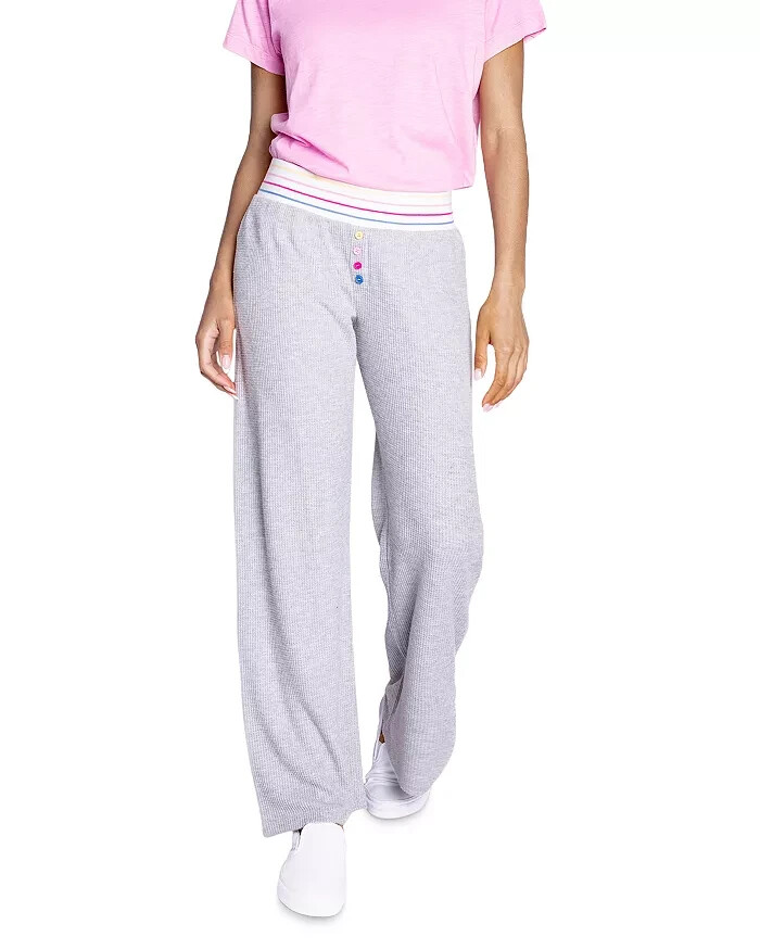 PJ Salvage Cute As A Button Pants Women's XL Gray Heather Waffle Knit Pull On