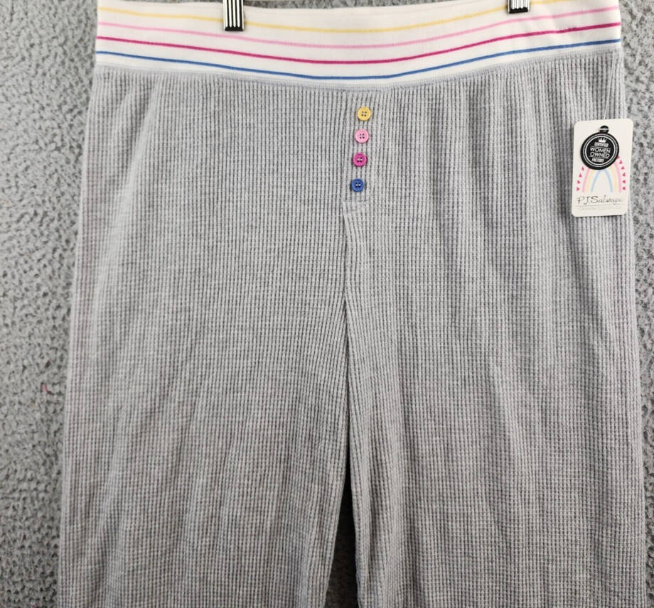 PJ Salvage Cute As A Button Pants Women's XL Gray Heather Waffle Knit Pull On
