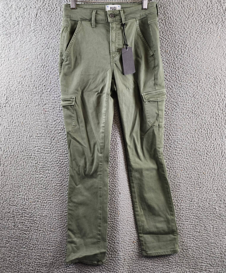 Paige Jolie Skinny Cargo Pants Women's 24 Vintage Ivy Green Zip/Button Closure