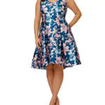 Adrianna Papell Plus Mikado High Low Fit & Flare Dress Womens 18W Multi Back Zip
