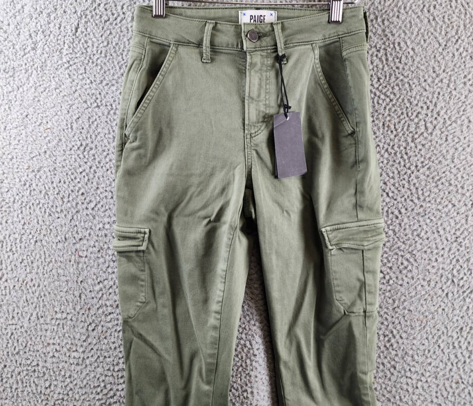 Paige Jolie Skinny Cargo Pants Women's 24 Vintage Ivy Green Zip/Button Closure