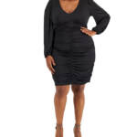 Emerald Sundae Trendy Plus Size Ruched Bodycon Dress Women's 18 Black Back Zip