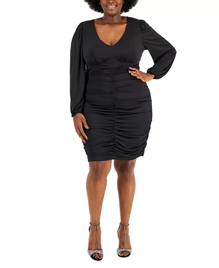 Emerald Sundae Trendy Plus Size Ruched Bodycon Dress Women's 18 Black Back Zip