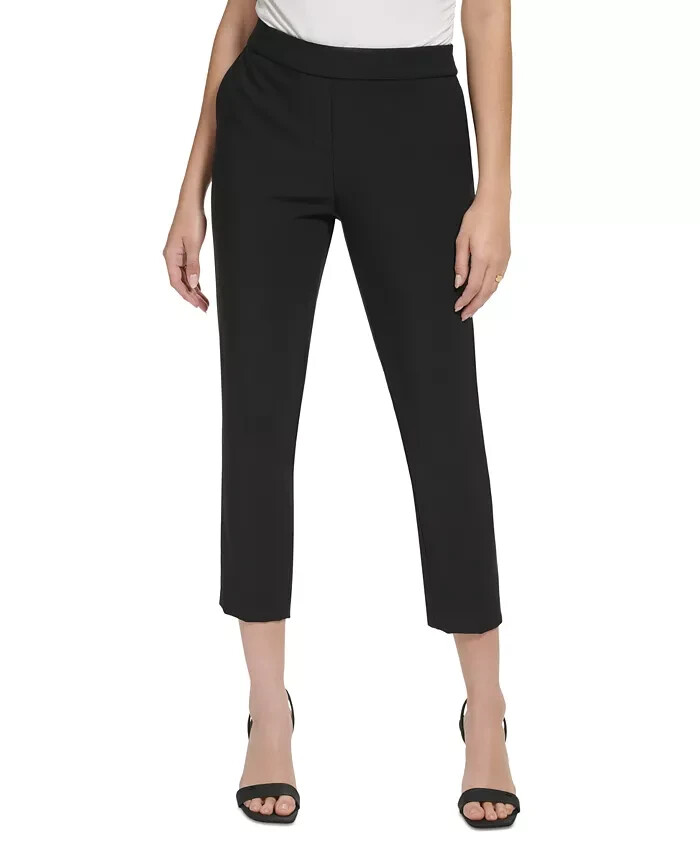 Calvin Klein X-Fit Cropped Slim Leg Pants Women's 0 Black Solid Elastic Waist