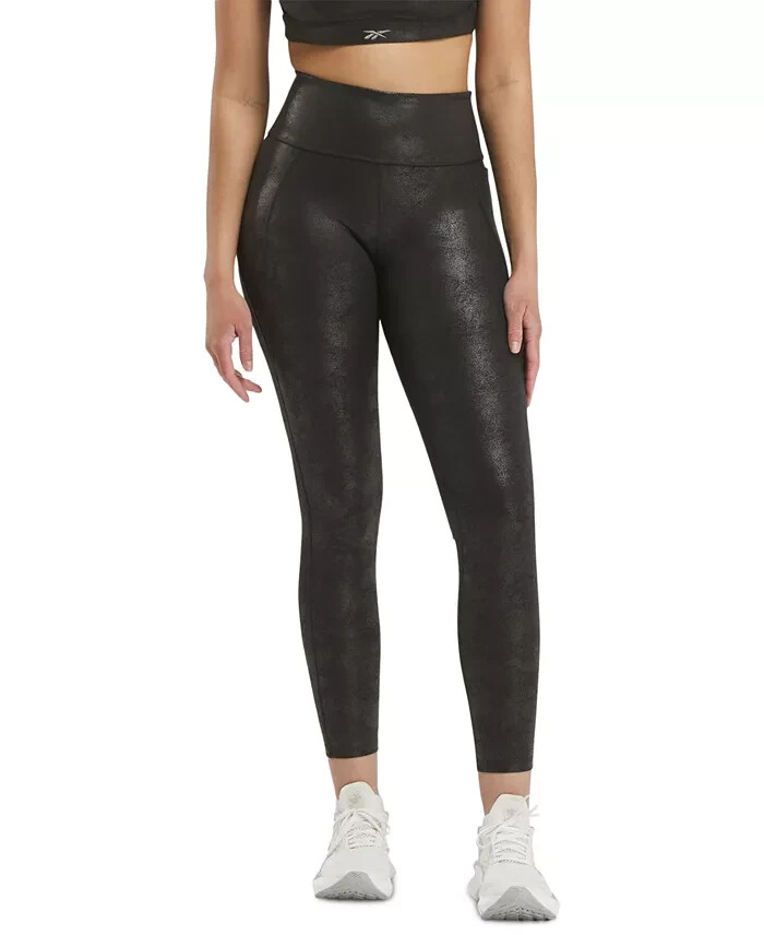 Reebok Lux Faux Leather High Rise Leggings Women's M Black Elastic Waist Pull On